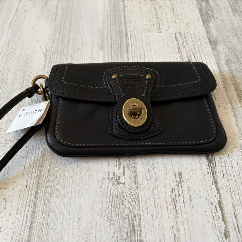 NWT Coach Legacy Wristlet 65 Anniversary Black Brass Hardware Striped Interior